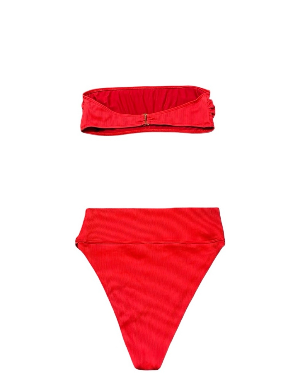 Beach Riot 2pc Bikini: Kelsey Bandeau Top & Highway High Waist Bottom Red Ribbed - Picture 7 of 12